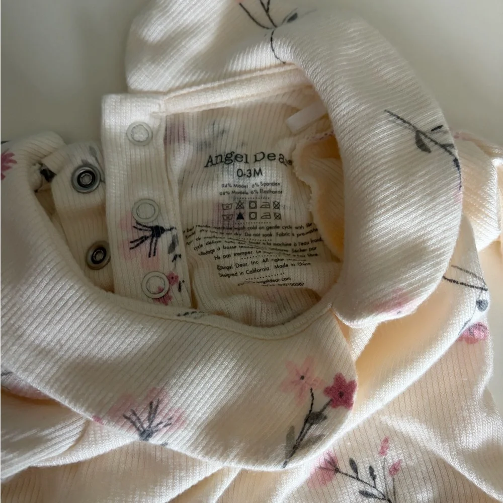 Angel Dear Cream Baby Bodysuit with Pink Floral Print